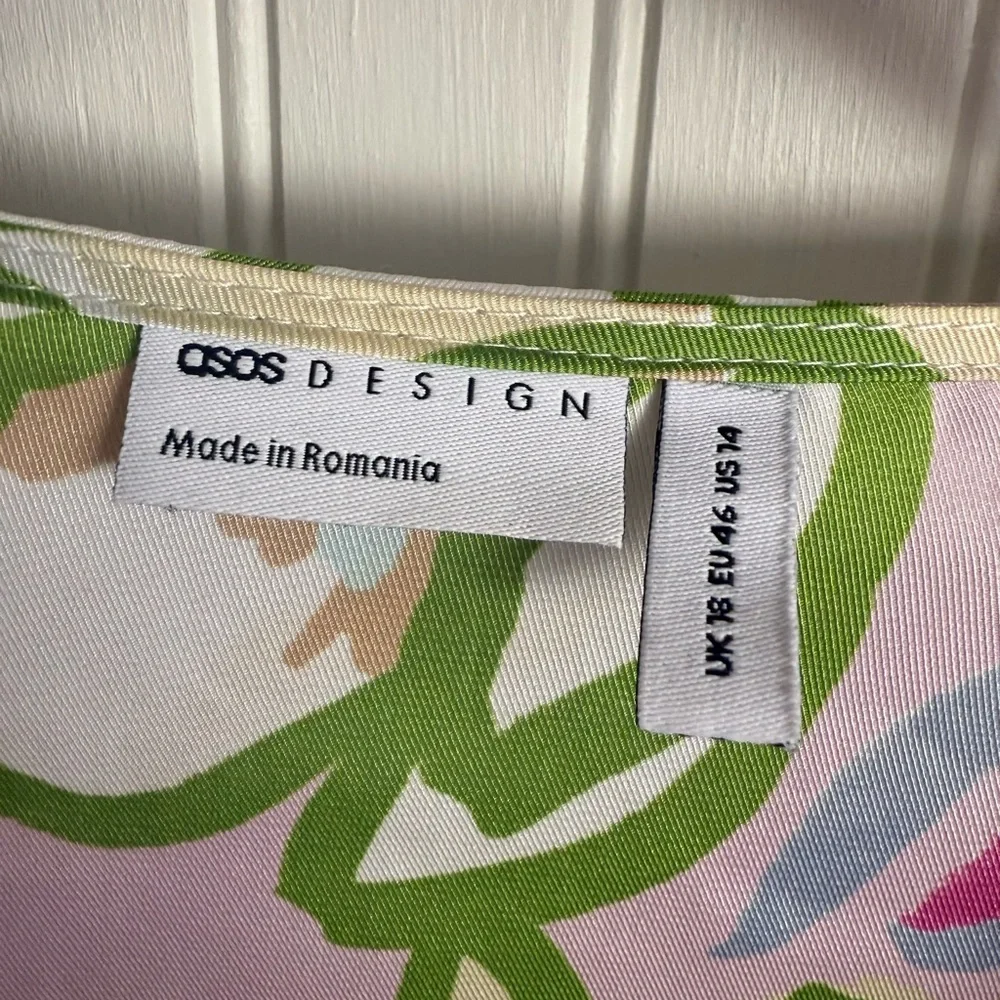 ASOS Design Floral Ruched Sleeve Pink and Green Blouse Size 14 - Picture 2 of 6